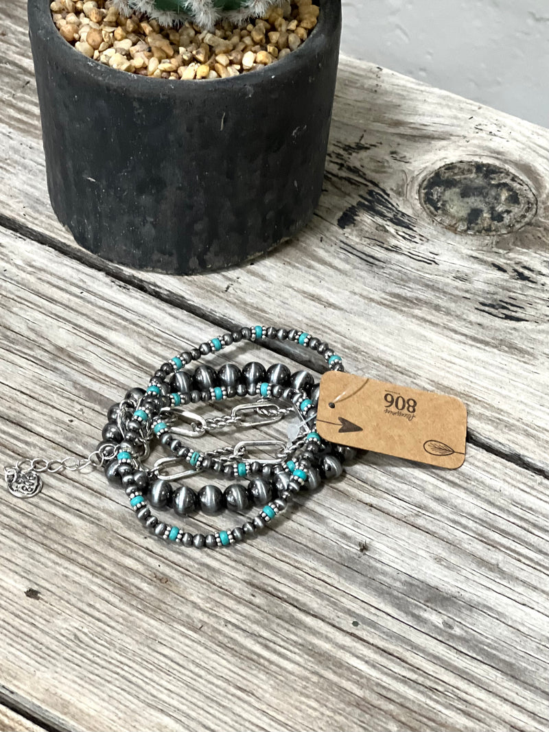 Burnished Turquoise Bead Layered Bracelet