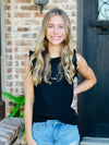 Girls Black Ruffle High Neck Tank