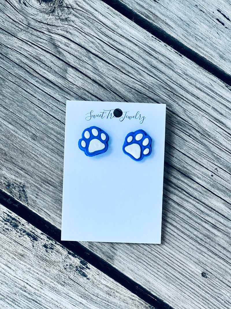 Blue & White Clay Paw Earrings