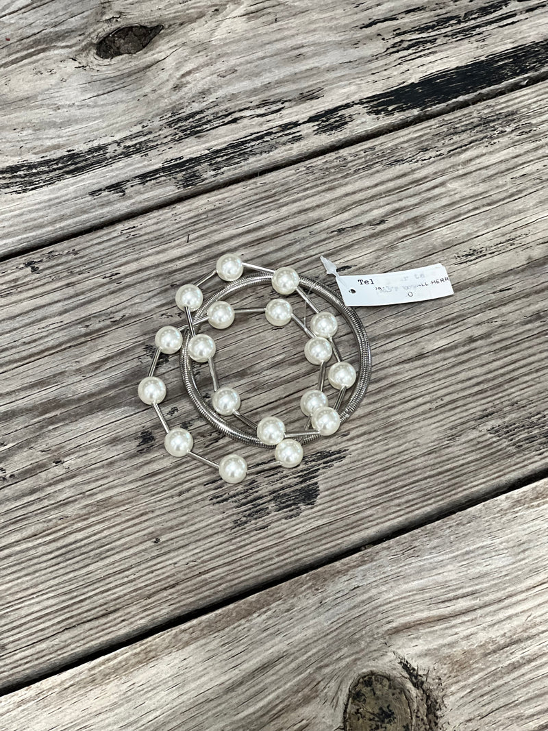 Silver Pearl Bead Stacked Bracelet