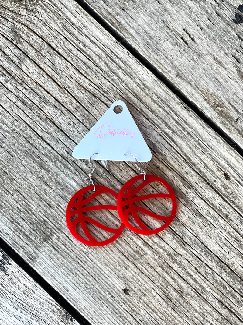 Red Acrylic Basketball Earrings