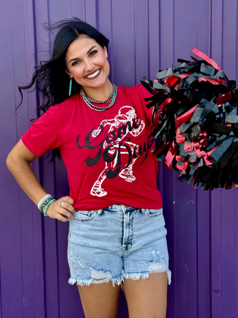 Red Football Player Game Day Tee