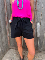 Brenna Black Tie-Waist Shorts