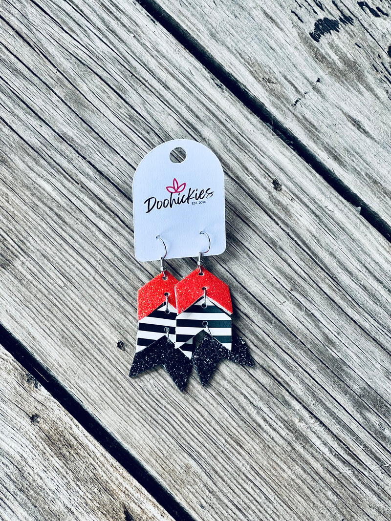 Spooky Orange/Black Stripe Mini Arrow Earrings