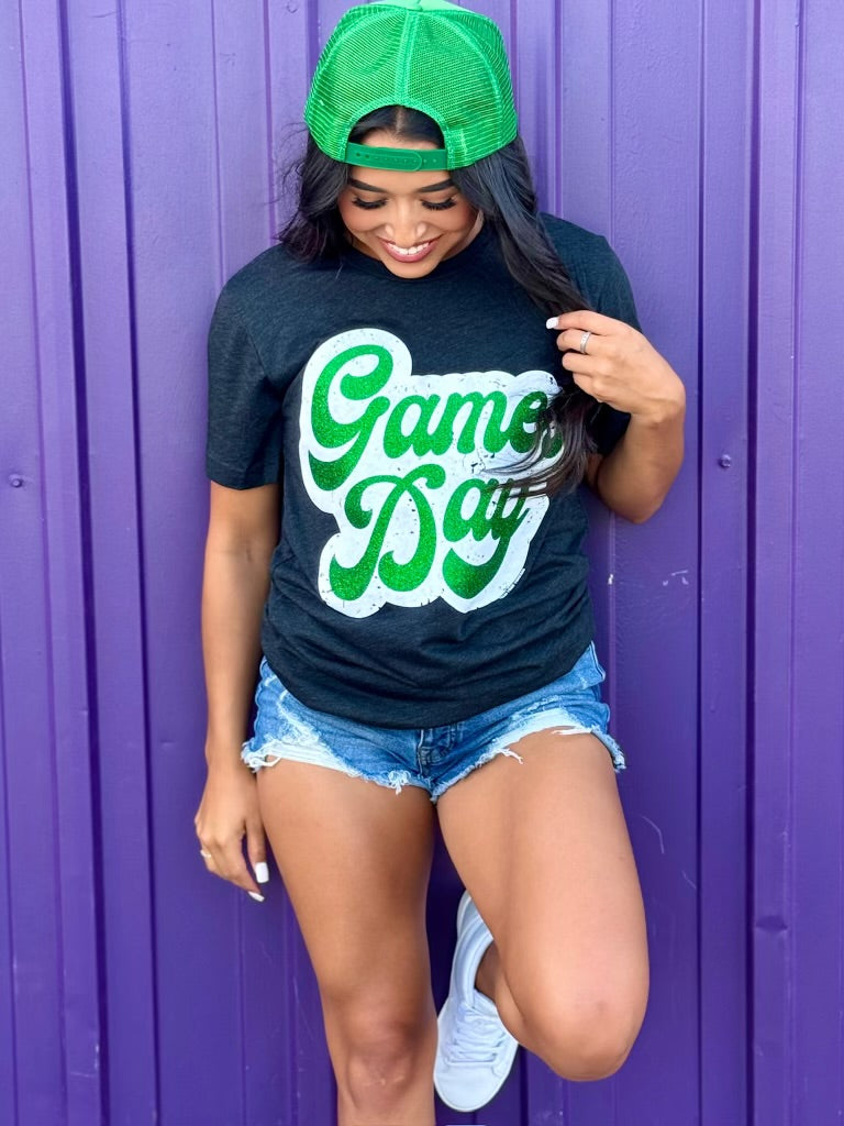 Green Glitter Game Day Shadow Tee