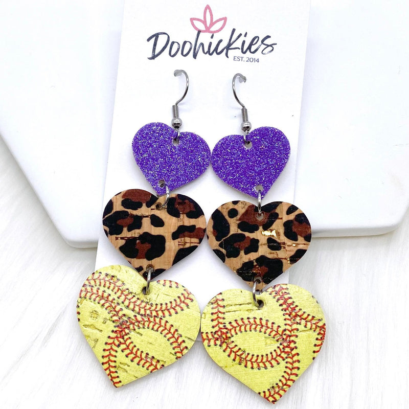 3" Custom Softball Love Waterfall Drops - Sports Earrings