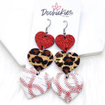 3" Custom Baseball Love Waterfall Drops -Sports Earrings