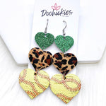 3" Custom Softball Love Waterfall Drops - Sports Earrings