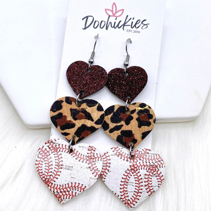 3" Custom Baseball Love Waterfall Drops -Sports Earrings