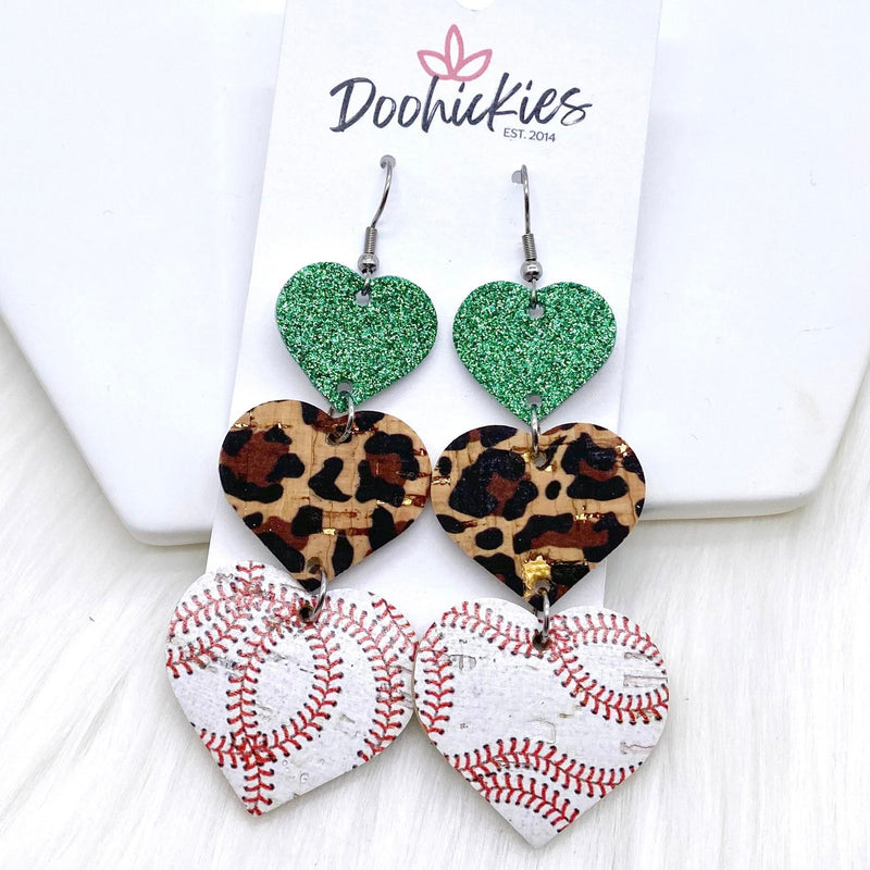 3" Custom Baseball Love Waterfall Drops -Sports Earrings