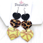 3" Custom Softball Love Waterfall Drops - Sports Earrings