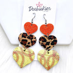 3" Custom Softball Love Waterfall Drops - Sports Earrings