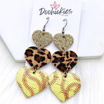 3" Custom Softball Love Waterfall Drops - Sports Earrings