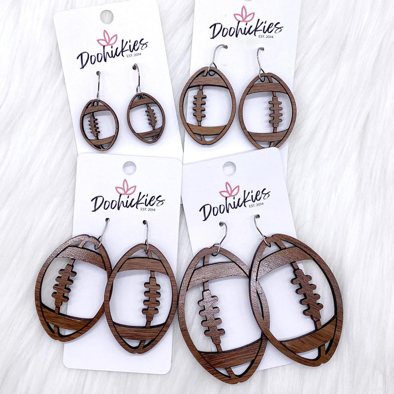 Wood Cutout Football Collection-Sports Earrings