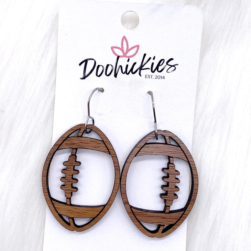 Wood Cutout Football Collection-Sports Earrings