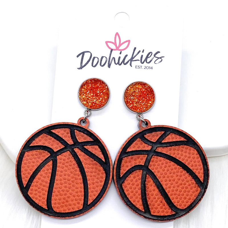 2.25" Engraved Basketball Dangles -Sports Earrings