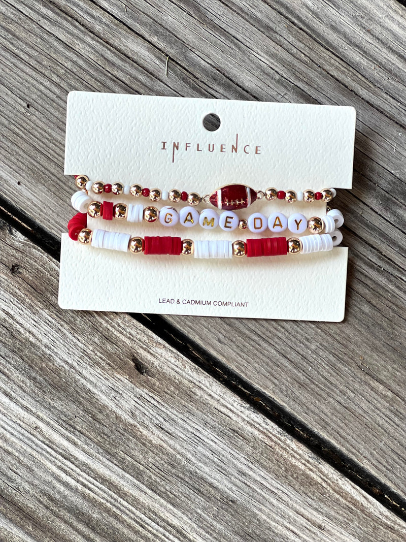 Red Gameday Football Bracelet Set