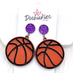 2.25" Engraved Basketball Dangles -Sports Earrings