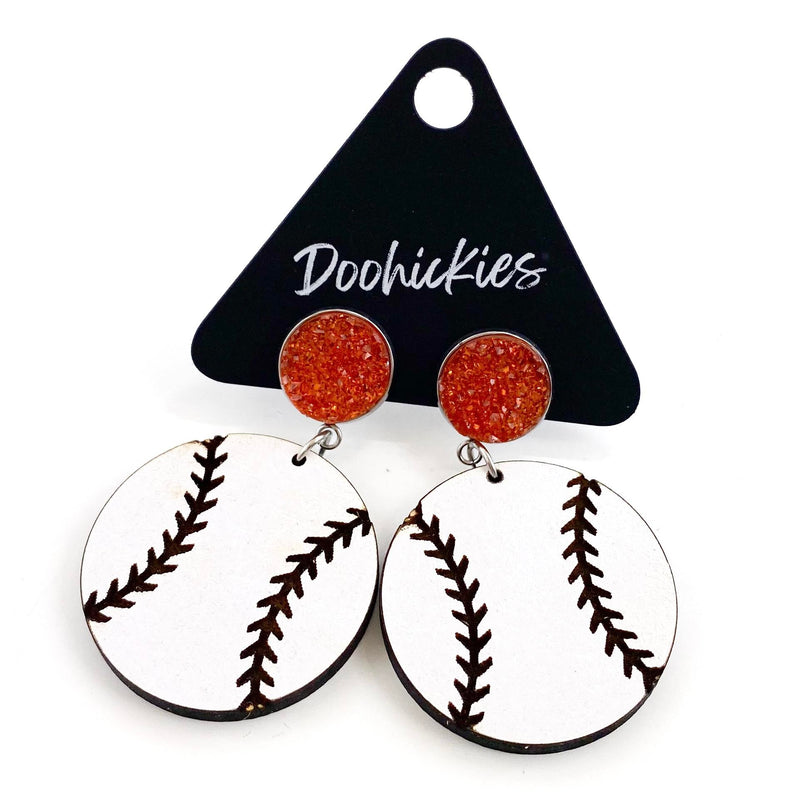 2" Custom Engraved Baseball Dangles -Baseball Earrings