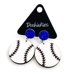 2" Custom Engraved Baseball Dangles -Baseball Earrings