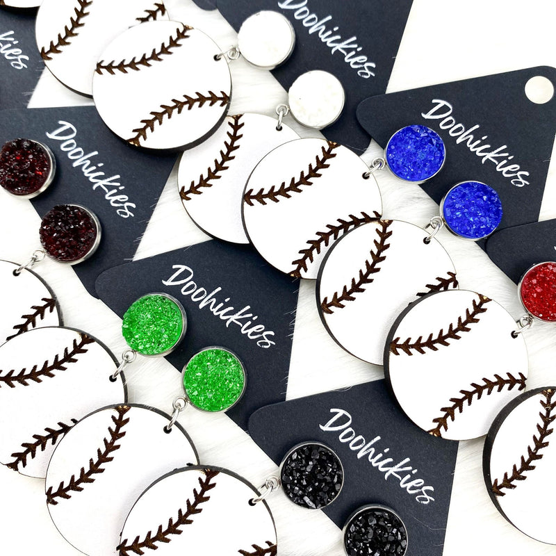 2" Custom Engraved Baseball Dangles -Baseball Earrings