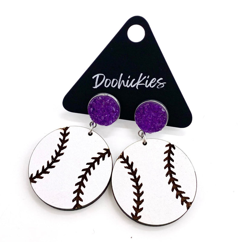 2" Custom Engraved Baseball Dangles -Baseball Earrings