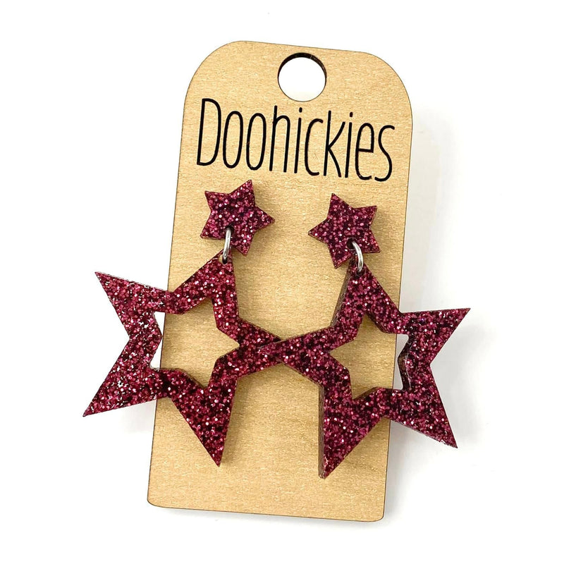 1.75" Glitter School Spirit Cutout Star Dangles - Custom Spirit Earrings