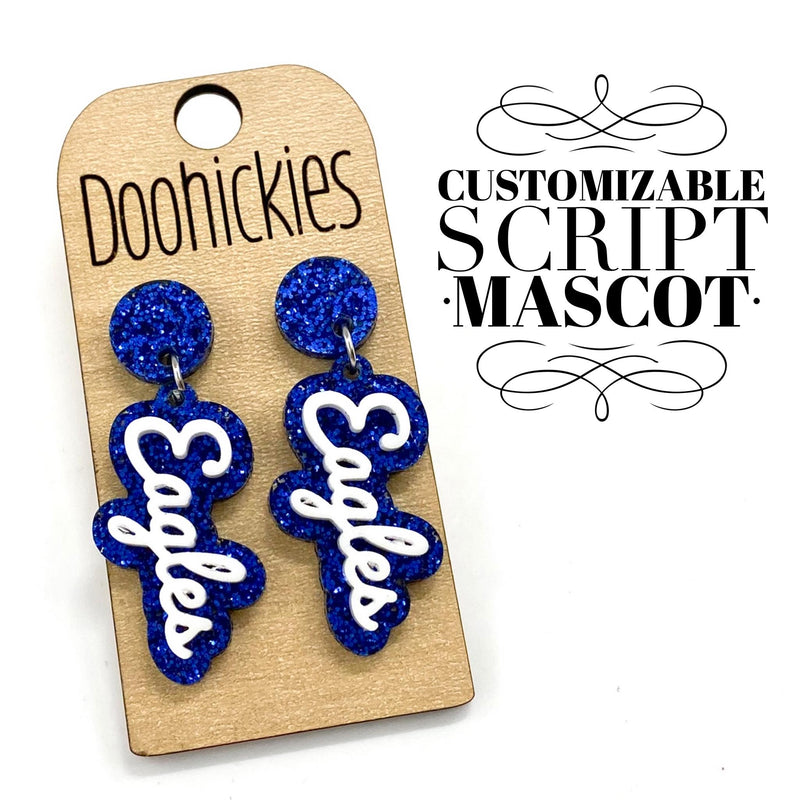 2" Custom Script Layered Mascot Acrylics (Comment w/Mascots) - Spirit Earrings