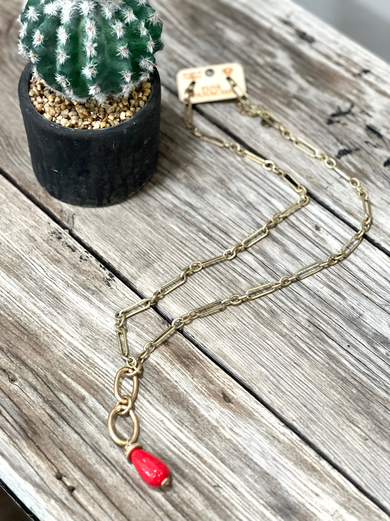 Red Ceramic Teardrop Pendant Necklace