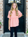 Girls Salmon Ruffle Peplum Top