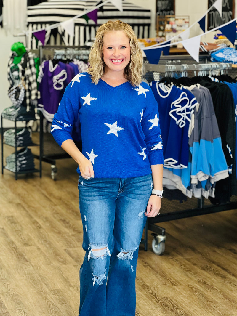 Royal & White Sweater w/Stars