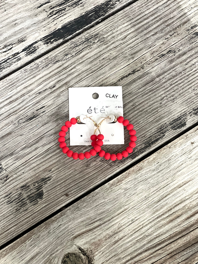 Red Matte Clay Ball Hoops