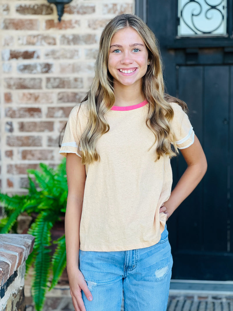 Girls Apricot Striped Sleeve Top