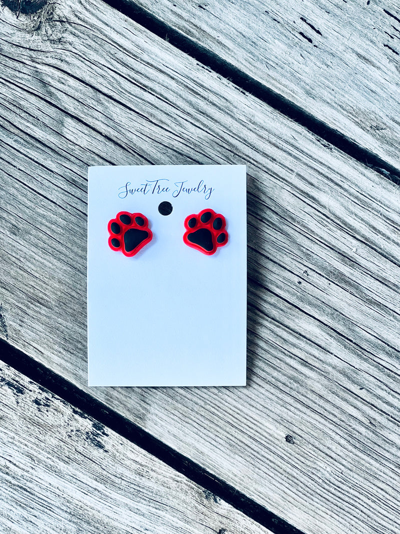 Red & Black Clay Paw Earrings