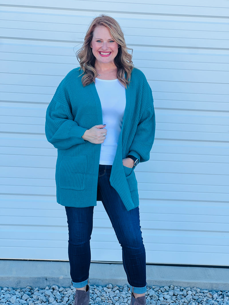 Emerald Blue Double Pocket Sweater Cardigan