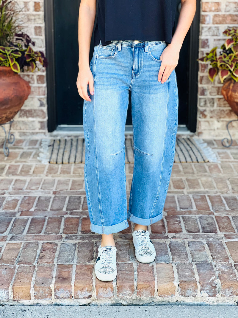 Risen | High Rise Boyfriend Cuffed Barrel Jeans