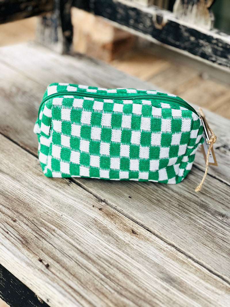 Green Gameday Checkered Cosmetic Bag