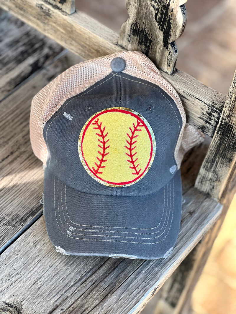 Chenille Softball Patch Hat