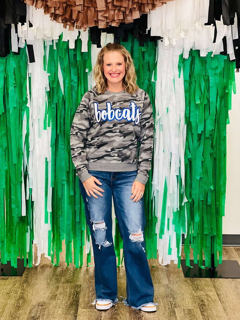 Bobcats Glitter Script Camo Sweatshirt