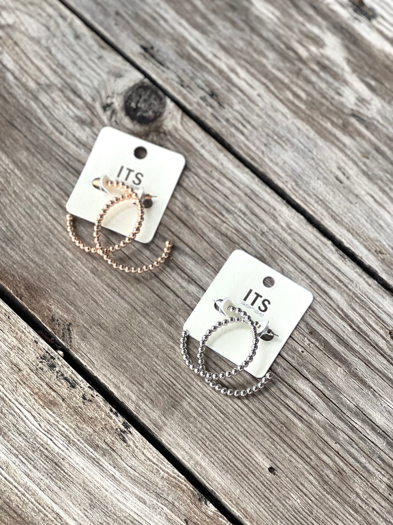 Ridged Bead Hoop Earrings