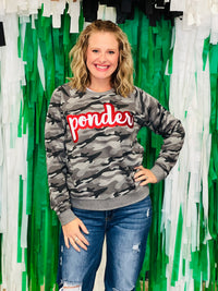 Ponder Glitter Script Camo Sweatshirt