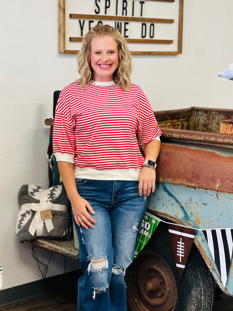 Red Bleacher Vibes Striped Top