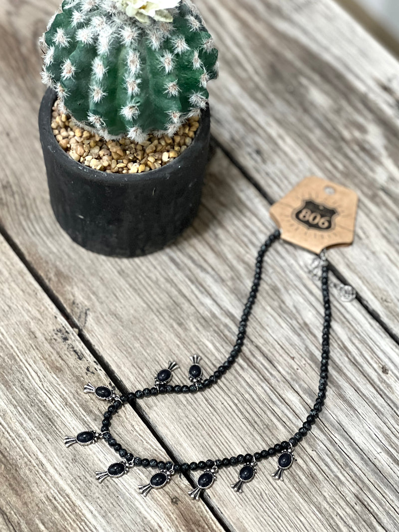 Black Mini Squash Blossom Necklace