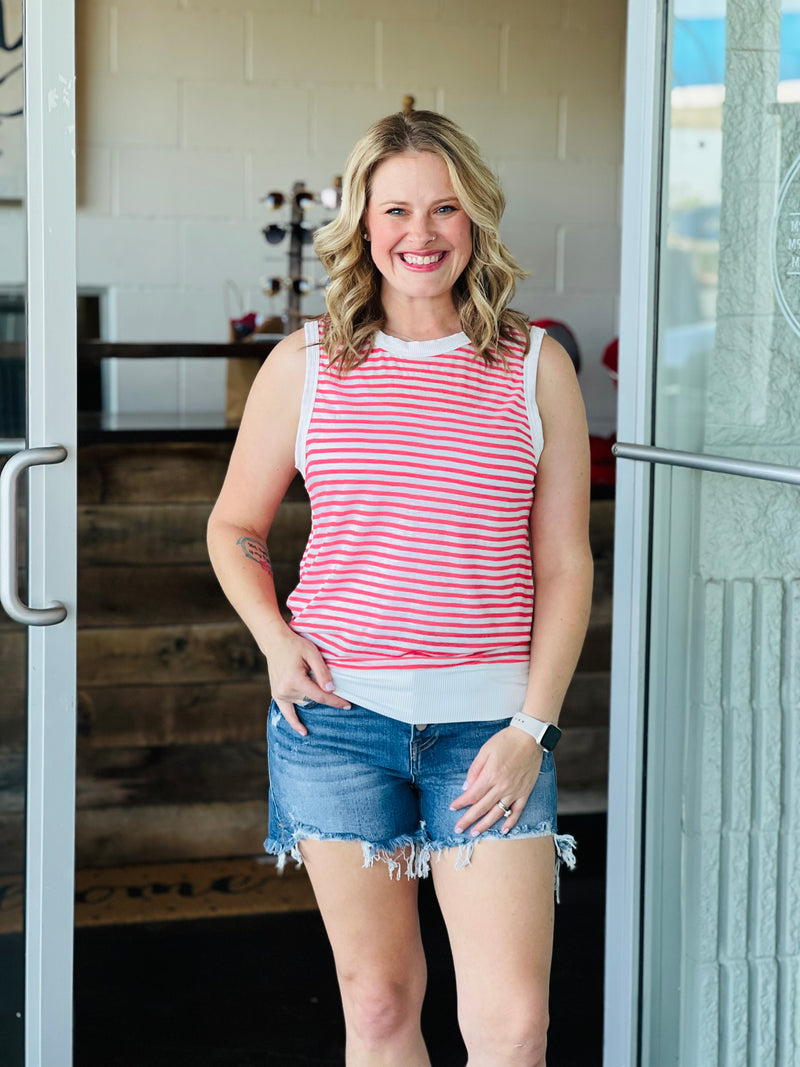 Keys Coral Banded Striped Tank Top