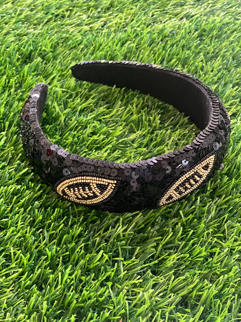 Gold & Black Football Bead Headband