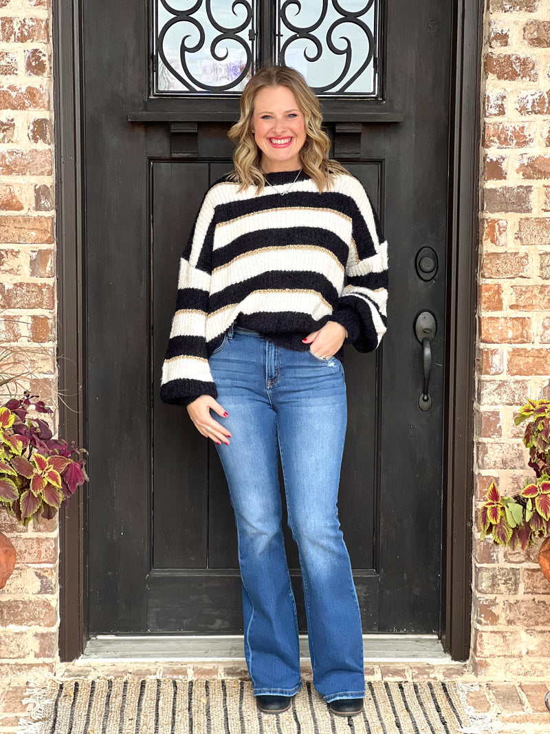 Black Striped Drop Shoulder Sweater