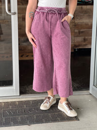 Eggplant Acid Wash Palazzo Joggers