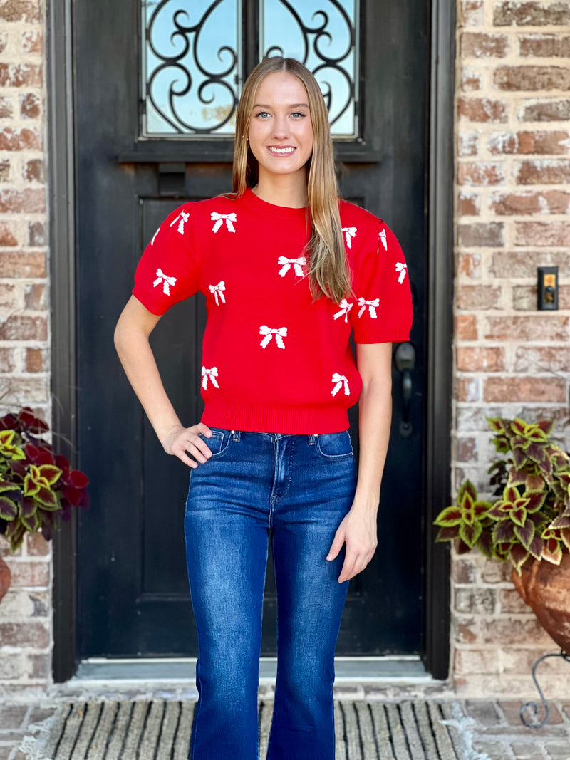 Caroline Red Bow Sweater Top