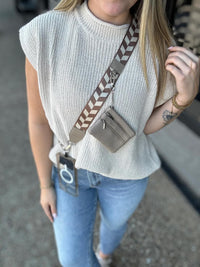 Beige Check Phone Crossbody Strap