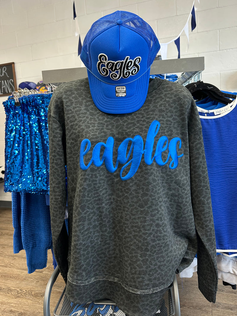 Eagles Blue Metallic Puff Leopard Sweatshirt